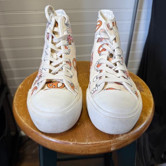 American Eagle & The Smiley Co Groovy Mushroom Print Hi Top Canvas Sneakers 8.5 - Picture 6 of 9